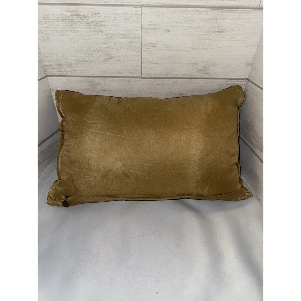 Pier 1 Beaded Christmas Throw Accent Pillow Snowflake Holiday Red Gold Rectangle